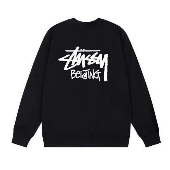 Men's Stussy Black Letter Print Crew Neck Sweatshirt - Picture 2 of 7